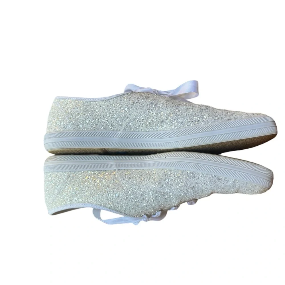 Kate Spade x Keds White Sparkle Glitter Lace Up Bridal Sneakers Size 9 - Picture 4 of 6
